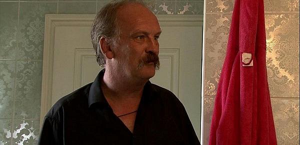 Older man younger woman oral exchange